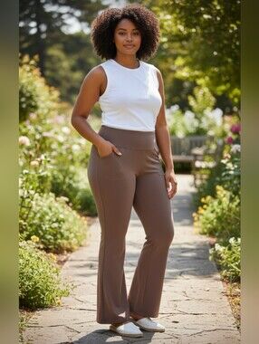 HALARA High-Rise Flare Ponte Pants in Taupe